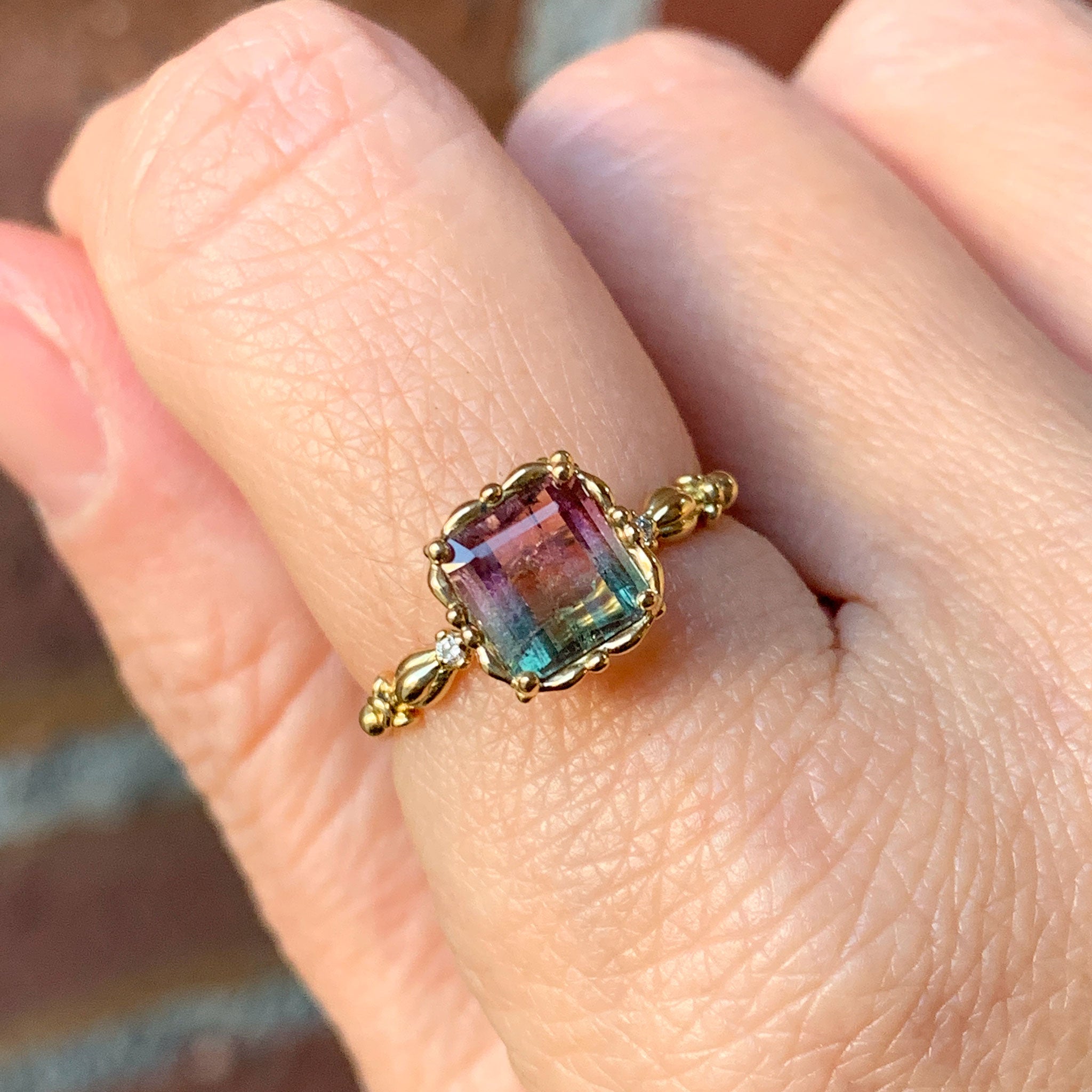 relaxr line cuffs＆puffsleeve ring　バイカラートルマリン×ダイヤリング